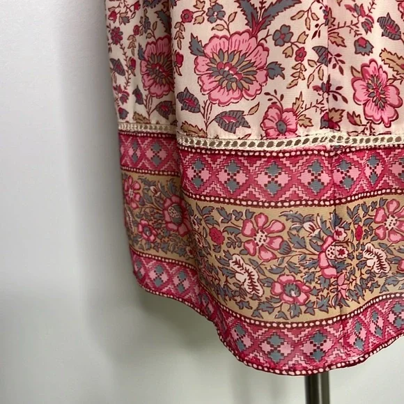 Anthropologie Love The Label Pink Floral Border Print Mini Dress small - Picture 9 of 12